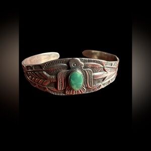 Vintage Maisel’s Sterling Albuquerque Thunderbird Turquoise Cuff Bracelet Native